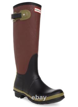 Hunter Erosion Texture Patchwork Tall Rain Boots In Black/brown/green/yellow 10