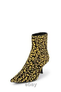 JEFFREY CAMPBELL EGNY Yellow Black Cheetah Leather Kitten Heel Bootie 8