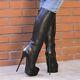Knee High Boot Faux Leather Platform Side Zip Round Toe Stiletto High Heel Shoes