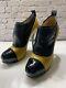 L. A. M. B. Lamb Black Yellow Stiletto Heel Booties Patent Leather Size 6.5 $890