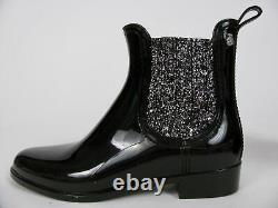 Lemon Jelly Sardenh Rubber Boots Black Gloss Chelsea Glitter Sparkle Shoe-40