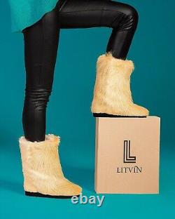 Lemon Nutria Fur Boots for Women, Winter Snow Boots, Moutons, Handmade by LITVIN