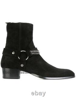 Men 100% Real Suede Leather Chelsea Ankle Boots Pointy Toe Low Heel Zipper Shoes