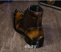 Men's Chunky Retro Ankle Boots Pointed Toe Chelsea Leather Boots Side Zip Casual