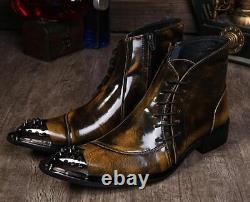 Men's Chunky Retro Ankle Boots Pointed Toe Chelsea Leather Boots Side Zip Casual