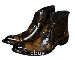 Men's Chunky Retro Ankle Boots Pointed Toe Chelsea Leather Boots Side Zip Casual