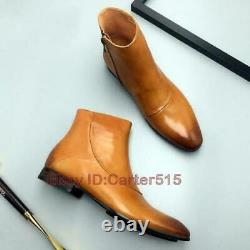 Men's Real Cow Leather Chelsea Boots Shoes Zip Formal Pointy Toe Business Chic L