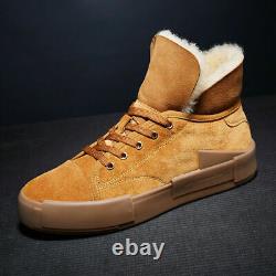 Men's Warm and Velvet Cotton Boots Snow Boots Non-Slip Slip-On Leather Boots