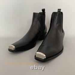 Mens 100% Real Leather Suede Chelsea Boot Metal Square Toe Shoes Ankle Boots