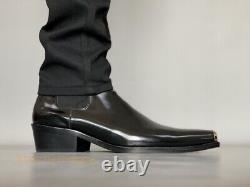 Mens 100% Real Leather Suede Chelsea Boot Metal Square Toe Shoes Ankle Boots
