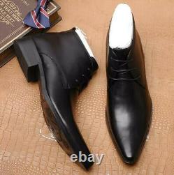 Mens Chukka Pointy Toe Lace up Work Business Real Leather Ankle Boots Shoes 2021