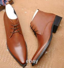 Mens Chukka Pointy Toe Lace up Work Business Real Leather Ankle Boots Shoes 2021