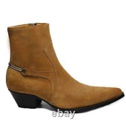 Mens Pointy Toe Biker Business Casual Cowboy Real Leather Chelsea Boots Shoes L