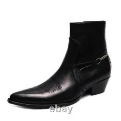 Mens Pointy Toe Biker Business Casual Cowboy Real Leather Chelsea Boots Shoes L