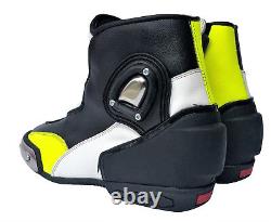 Motorcycle Boots Short Racing Atrox Leather Black Neon Yellow