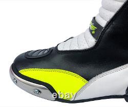 Motorcycle Boots Short Racing Atrox Leather Black Neon Yellow