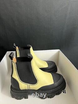 NEW GANNI Cleated Low Chelsea/Combat Ankle BOOTS Black/Yellow US 5 EUR 35 $475