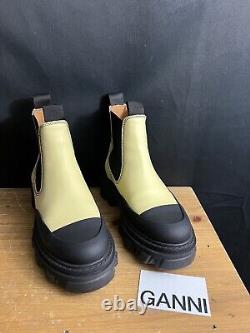 NEW GANNI Cleated Low Chelsea/Combat Ankle BOOTS Black/Yellow US 5 EUR 35 $475