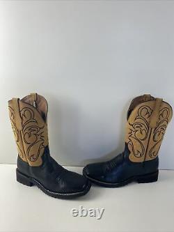 NWOB Circle G Black/Yellow Leather Embroidery Square Toe Western Boots Mens 8.5D