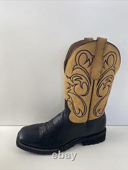 NWOB Circle G Black/Yellow Leather Embroidery Square Toe Western Boots Mens 8.5D