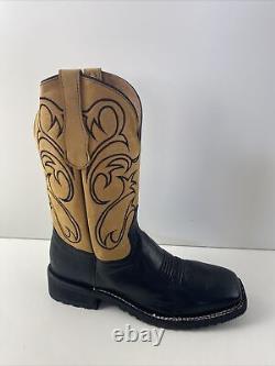 NWOB Circle G Black/Yellow Leather Embroidery Square Toe Western Boots Mens 8.5D