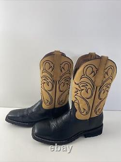 NWOB Circle G Black/Yellow Leather Embroidery Square Toe Western Boots Mens 8.5D