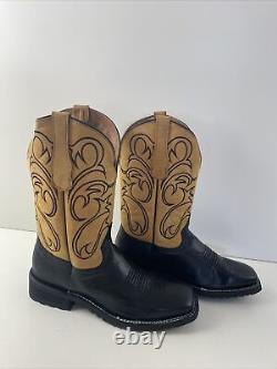 NWOB Circle G Black/Yellow Leather Embroidery Square Toe Western Boots Mens 8.5D