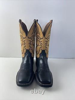 NWOB Circle G Black/Yellow Leather Embroidery Square Toe Western Boots Mens 8.5D