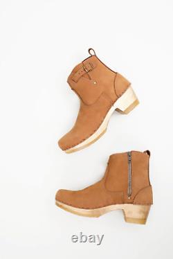 No. 6 Nubuck Leather Buckle Clog Boot Mid Heel Honey (41) RP$395