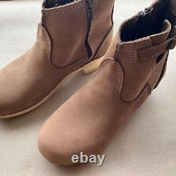 No. 6 Nubuck Leather Buckle Clog Boot Mid Heel Honey (41) RP$395