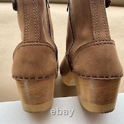 No. 6 Nubuck Leather Buckle Clog Boot Mid Heel Honey (41) RP$395