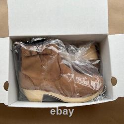 No. 6 Nubuck Leather Buckle Clog Boot Mid Heel Honey (41) RP$395