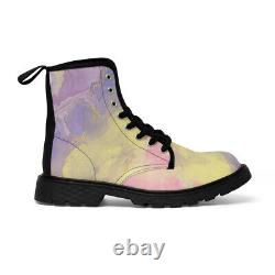 Purple Yellow and Pink Marble Women's Canvas Boots