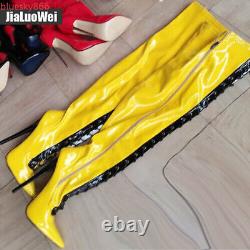 Stiletto heels 18cm over the knee Boots Women Patent Leather Pole Dance Boots