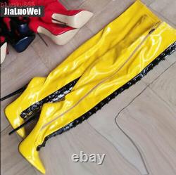 Stiletto heels 18cm over the knee Boots Women Patent Leather Pole Dance Boots