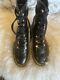 Stuart Weitzman Kolby Combat Boots Black Leather W Gold Chain Hardware 4.5 Eu 35