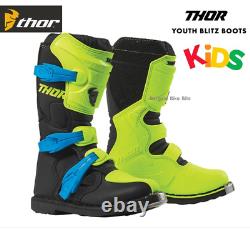 Thor MX Blitz XP Youth Dirt Bike Motocross Boots Kids Off Road Flo /black NEW