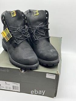 Timberland Premium 6 Waterproof Boots Black Yellow Plaid Nubuck Boys Sz 9