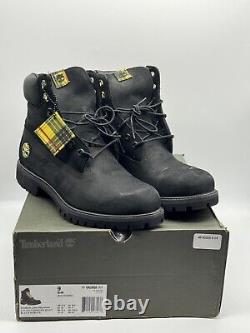 Timberland Premium 6 Waterproof Boots Black Yellow Plaid Nubuck Boys Sz 9