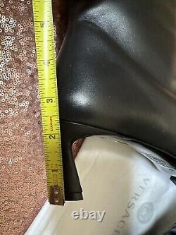 VERSACE Boots Women 10.5 Black. AUTHENTIC Vitello Leather Gold Medusa. 2.5 Inch