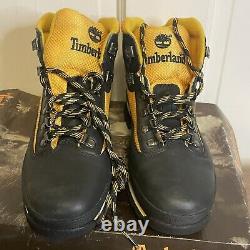 Vintage 90s Timberland Euro Hiker Boots Mens Size 7.5 Black Yellow Deadstock NOS