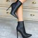 Women Ankle Boots Faux Leather Side Zip Up Thin High Heels Short Shoes Big Size