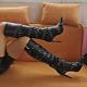 Women Knee High Boots Pointed Toe Side Zip Up Stiletto Heels Faux Leather Shoes