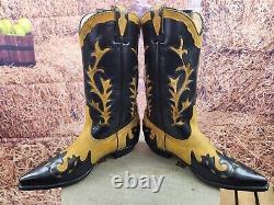 Women's Cowboy Western Boots Handmade San Diego 9.5 E Yellow Suede and Black