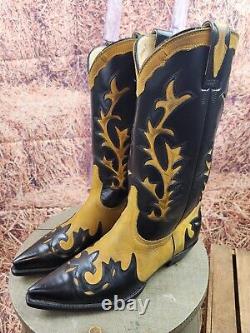 Women's Cowboy Western Boots Handmade San Diego 9.5 E Yellow Suede and Black