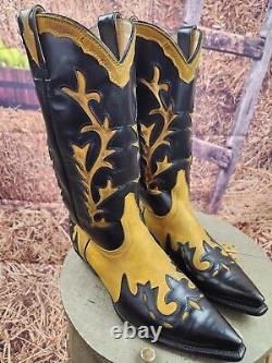 Women's Cowboy Western Boots Handmade San Diego 9.5 E Yellow Suede and Black