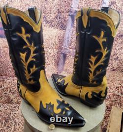 Women's Cowboy Western Boots Handmade San Diego 9.5 E Yellow Suede and Black