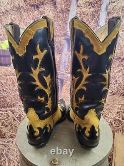 Women's Cowboy Western Boots Handmade San Diego 9.5 E Yellow Suede and Black