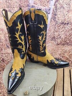 Women's Cowboy Western Boots Handmade San Diego 9.5 E Yellow Suede and Black