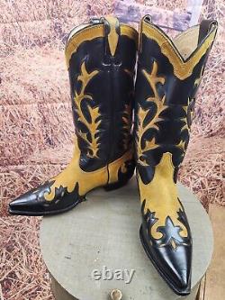 Women's Cowboy Western Boots Handmade San Diego 9.5 E Yellow Suede and Black